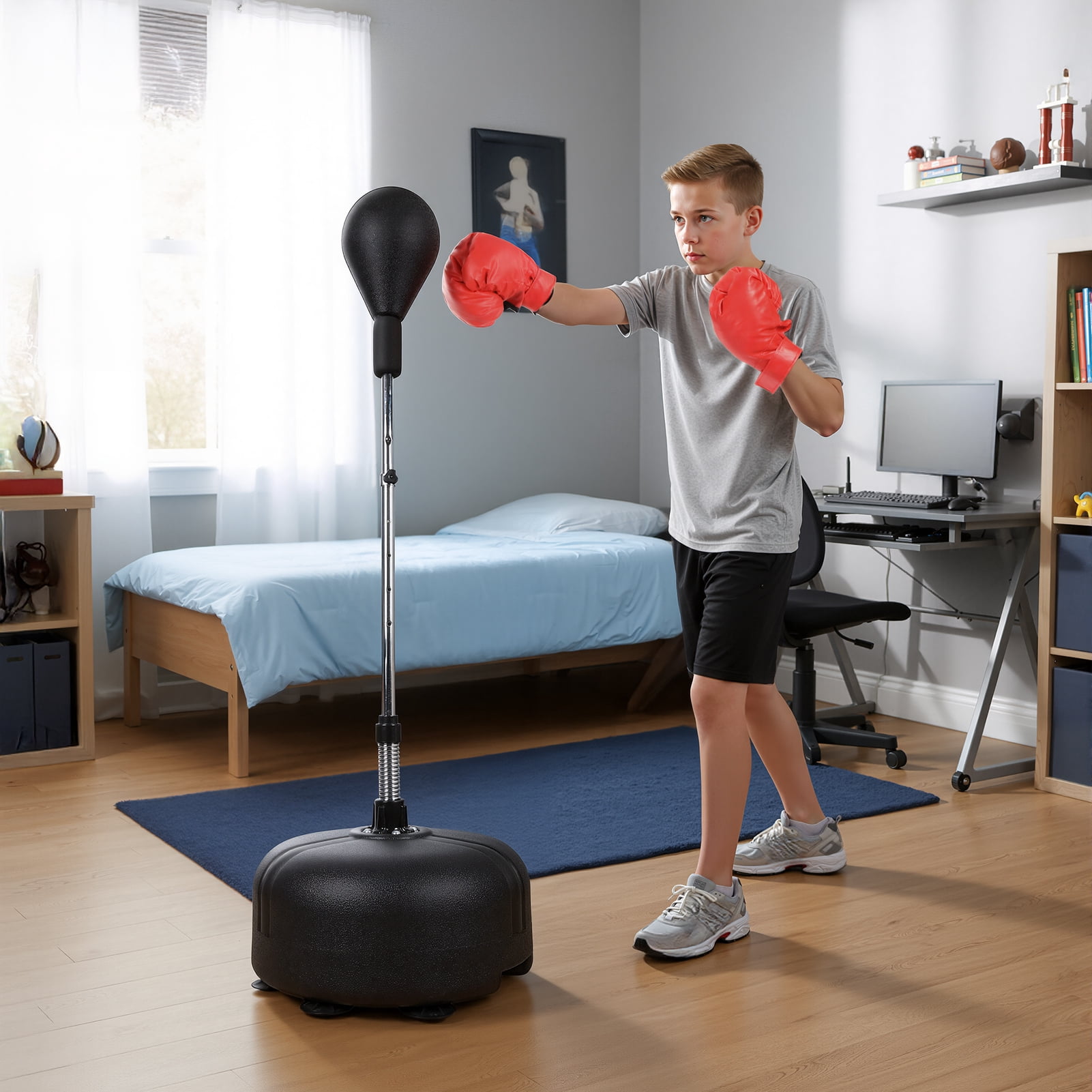Adjustable Punching Bag for Teens & Adults, Kids Boxing Equipment with Stand, Family Fitness Speed Bag with Gloves, 47-61" Height for Growing Athletes