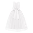 thumbnail image 2 of Oudiya Flower Girls Dress Bowknot V-Back Formal Pageant Ball Gown Party Wedding Tulle Long Dresses, 4-12Y, 2 of 7