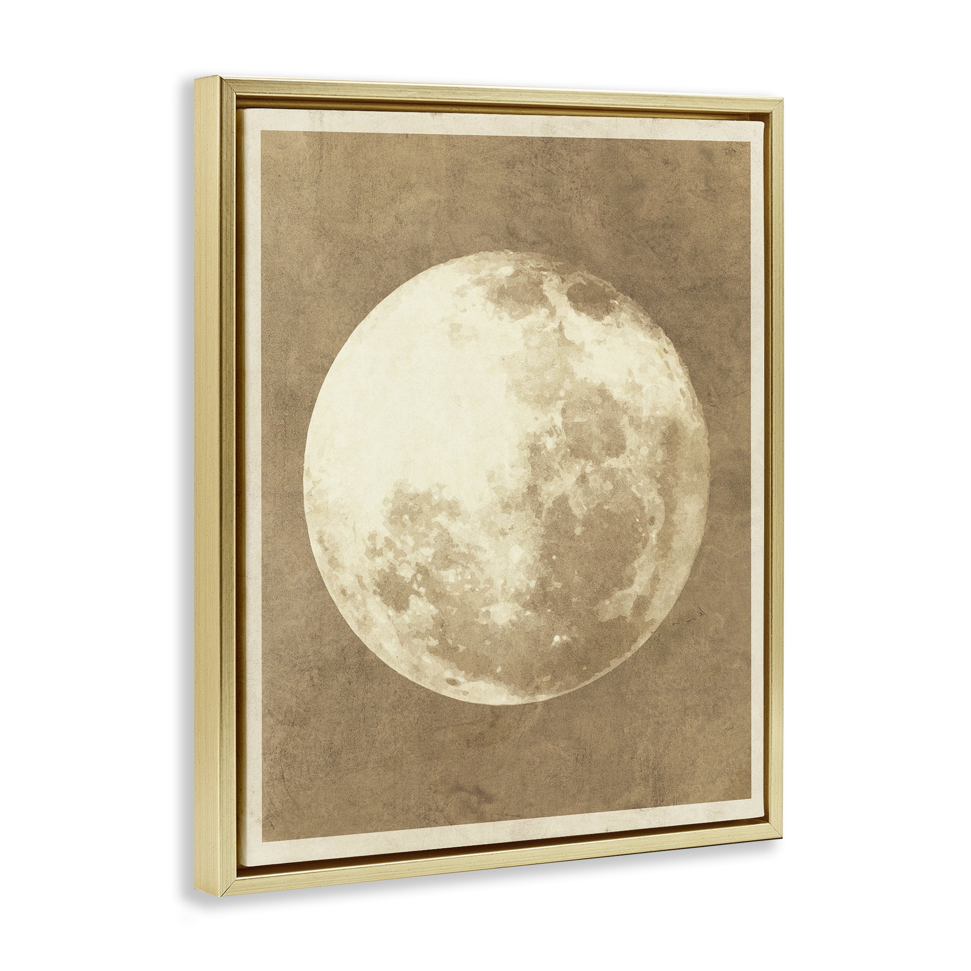 Stupell Industries Rustic Neutral Moon Astrology & Stars Painting Gold Floater Framed Canvas Art Print Wall Art, 25 x 31