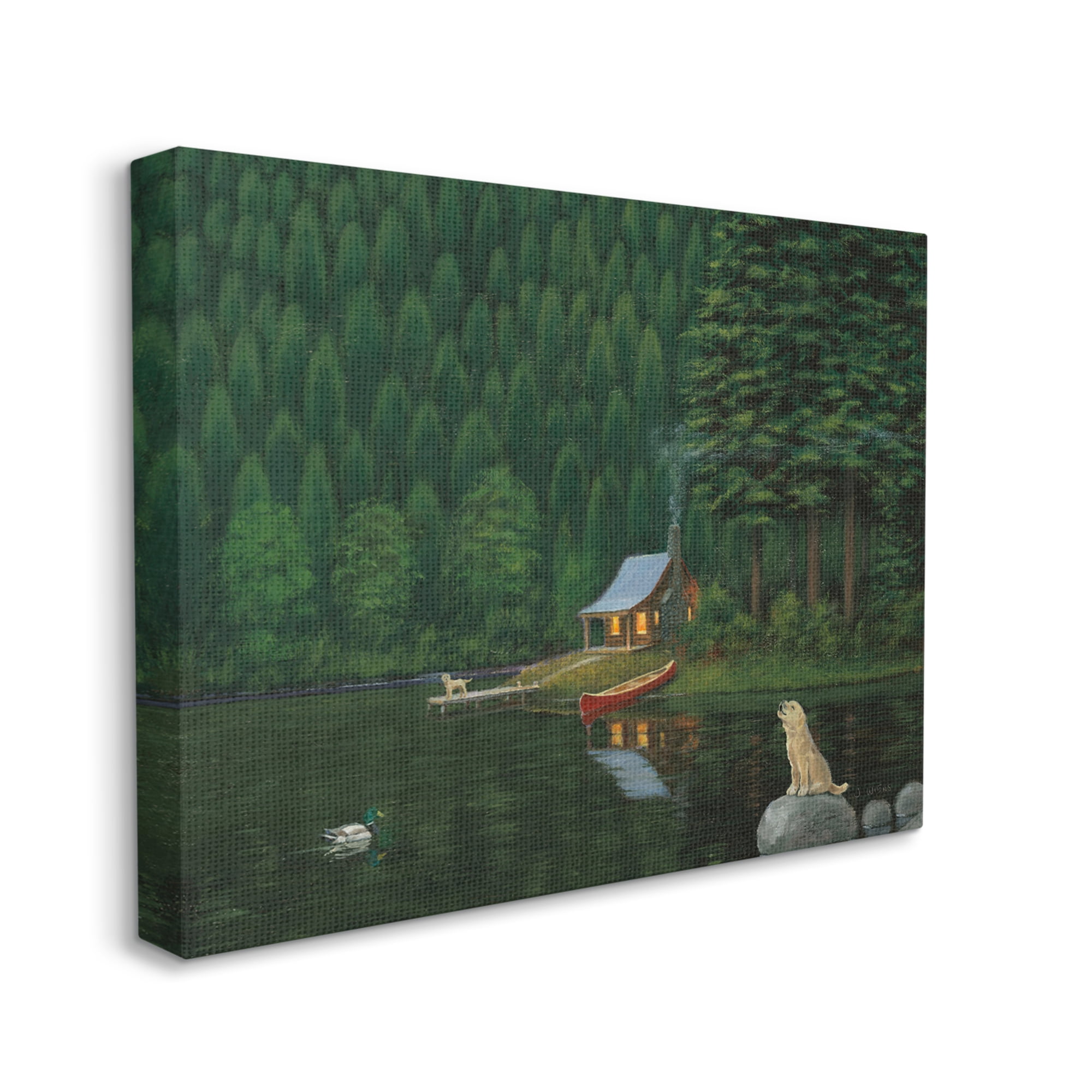 Stupell Industries Log Cabin Lakehouse Scene Pet Dogs Tree Forest, 20 x 16, Design by James Wiens