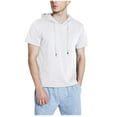 thumbnail image 1 of Blusa de manga corta con capucha para hombre, informal y a la moda, de color liso, con capucha y manga corta., 1 of 8