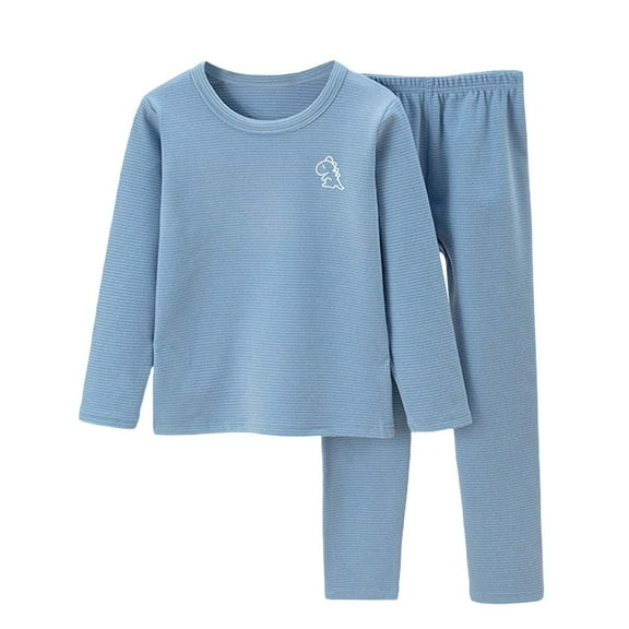 Odeerbi Toddler Boys Girls Long Johns Fleece Lined Thermal Underwear Set Base Layer Set Children's Baby Winter Round Neck Padded Pajamas Tops Pants Set Home Clothing Blue