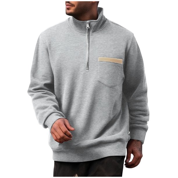 pstuiky camisas de manga larga para hombre, Suéter informal de manga larga para hombre, color liso, con cuello alto, cremallera y bolsillos Tops de hombre s