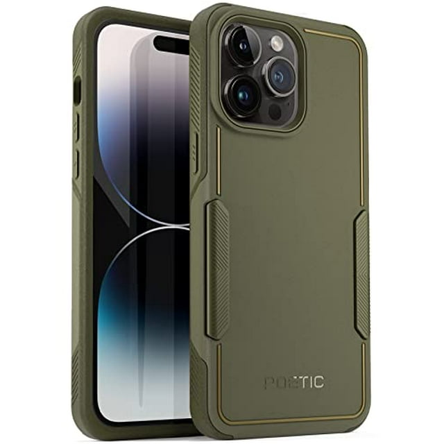 Poetic Étui Néon pour iPhone 14 Pro Max, Protection contre les Chutes, Double Couche, Vert Militaire