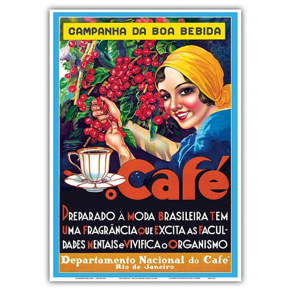 Café (Coffee) - Rio De Janeiro Brazil - Vintage Advertising Poster c.1930s - Master Art Print 10in x 14in