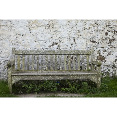 A Wooden Bench With Peeling Paint Against A White Wall Northumberland England Canvas Art - John Short  Design Pics (38 x