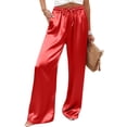 thumbnail image 4 of yeiolnoer Satin Pants for Women Loose Fit Wide Leg Trousers Lightweight Drawstring High Waisted Pants Trendy Clothes, 4 of 7