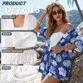 thumbnail image 6 of FKEKYI Blue Monstera Palm Leaf Print Womens 2 Pcs Short Set Open Front Shirt Top Summer Outfits Shorts with Elastic Waist Beachwear Breathable Lounge Set Resort Wear, XL, 6 of 7