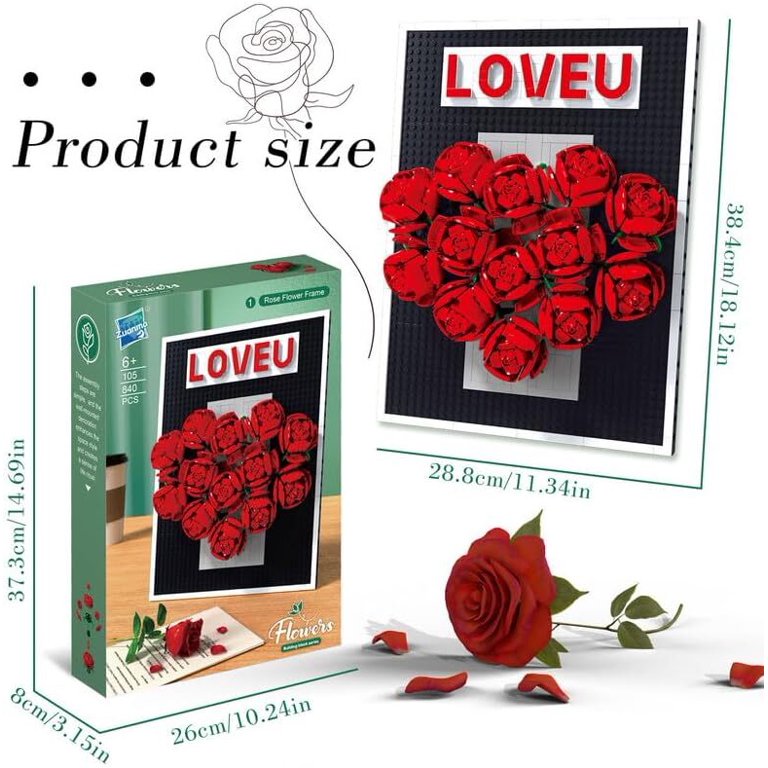 Syrinx Kids 6+ Roses Flower Frame Building Set - 848PCS 9 Rose of