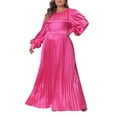 thumbnail image 2 of Agnes Orinda Women's Plus Size Maxi Dresses Lantern Long Sleeve Flowy Swing Pleated Maxi Dresses 3X Hot Pink, 2 of 6