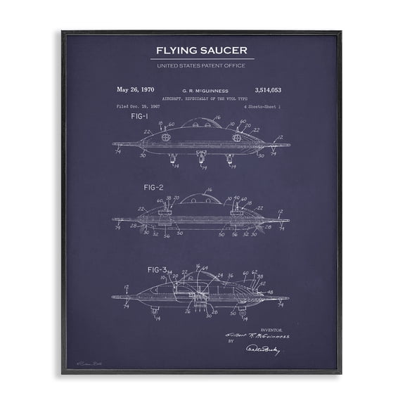 Stupell Industries Rustic Lodge Flying Saucer Blueprint Black Framed Giclee Art, 11 x 14, by Susan Ball