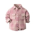 thumbnail image 2 of Boys Girls Plaid Shirt Spring Fall Long Sleeve Button Down Lapel Collared Plaid Jacket Kids Casual Outerwear, 2 of 5