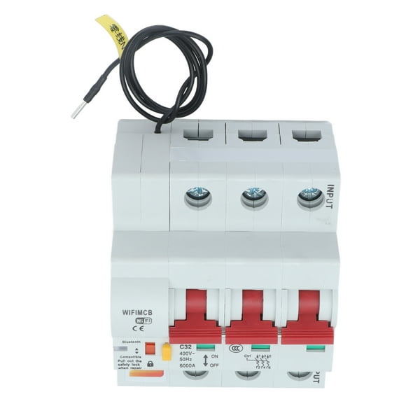 3P Smart Circuit Breaker with WiFi & Bluetooth Remote Control via Tuya APP, AC 400V 32A, 6kA Breaking Capacity, 6000V Impulse Withstand Voltage, PA66 Flame Retardant Shell, IP20 Protection, Circuit
