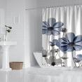 thumbnail image 3 of Unique Floral Blue Shower Curtain for Bathroom Decor, Blue and Grey Daisy Flower Elegant Wildflower Design Farmhouse Shower Curtains with Hooks Set, 72X72 Inches, 3 of 6
