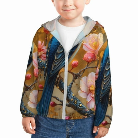 

Lukts Bluebird Blossom Elegance Print Children s Long-Sleeved Sun Protection Clothing Hooded Sweatshirts for Boys and Girls Outdoor Sports-18 Months