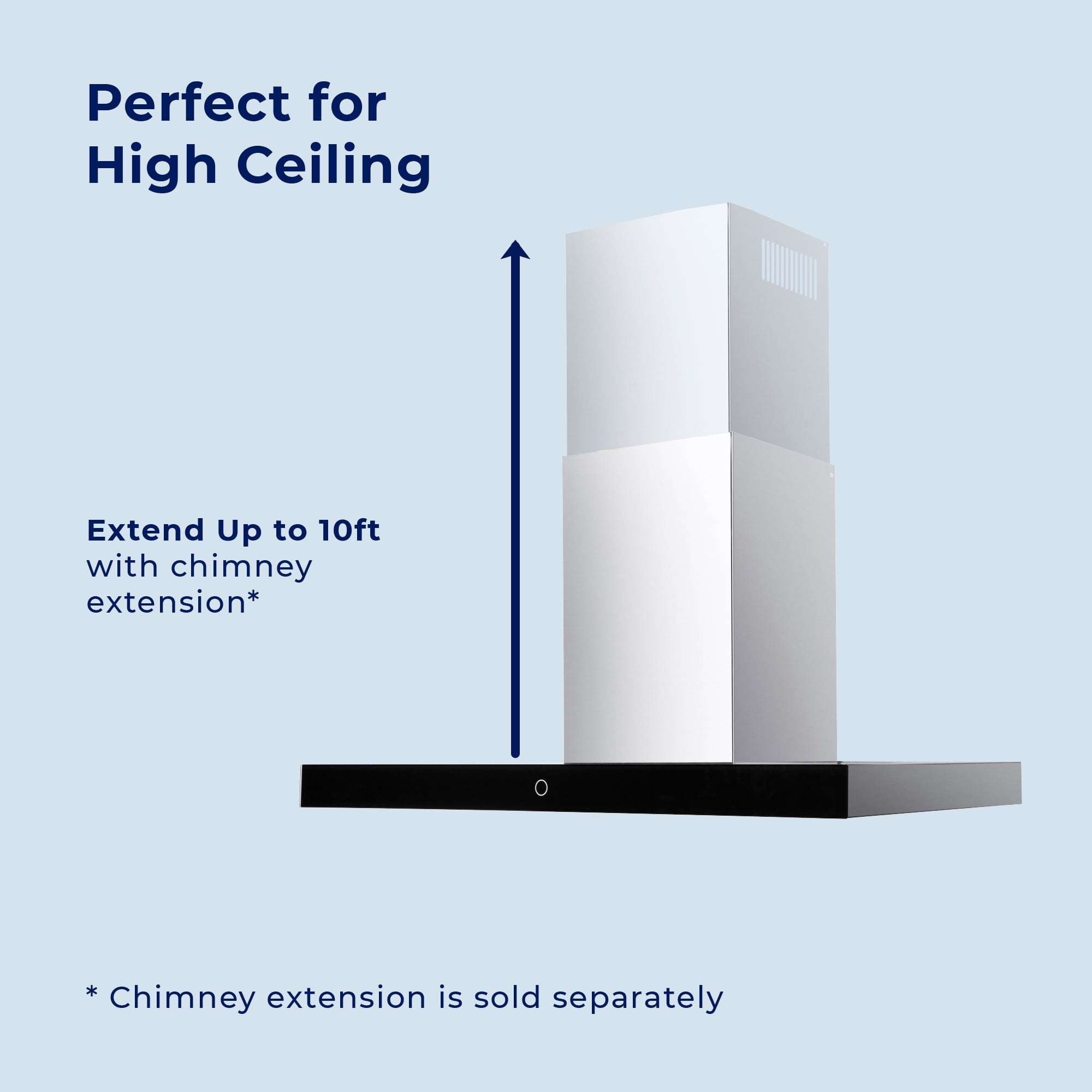 Hauslane Chef Series WM-739 30-inch Wall Mount Range Hood | T-Style with Black Glass Panel | 3 Speed, Professional Suction, Touch Control, Baffle Filters | Vented or Ductless