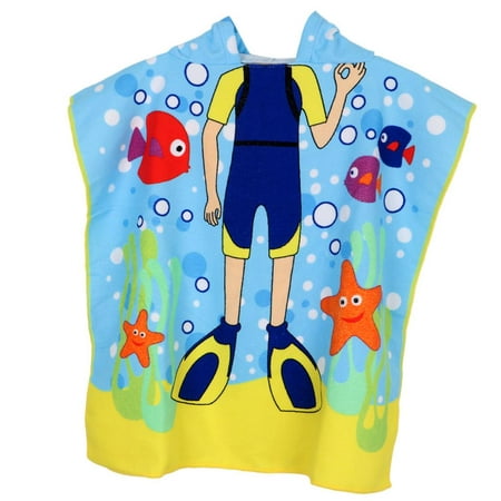 

Kids Changing Towel Poncho Robe With for changing at the Pool Beach Fits 80-120cm Height Children - Diver 60X120 cm