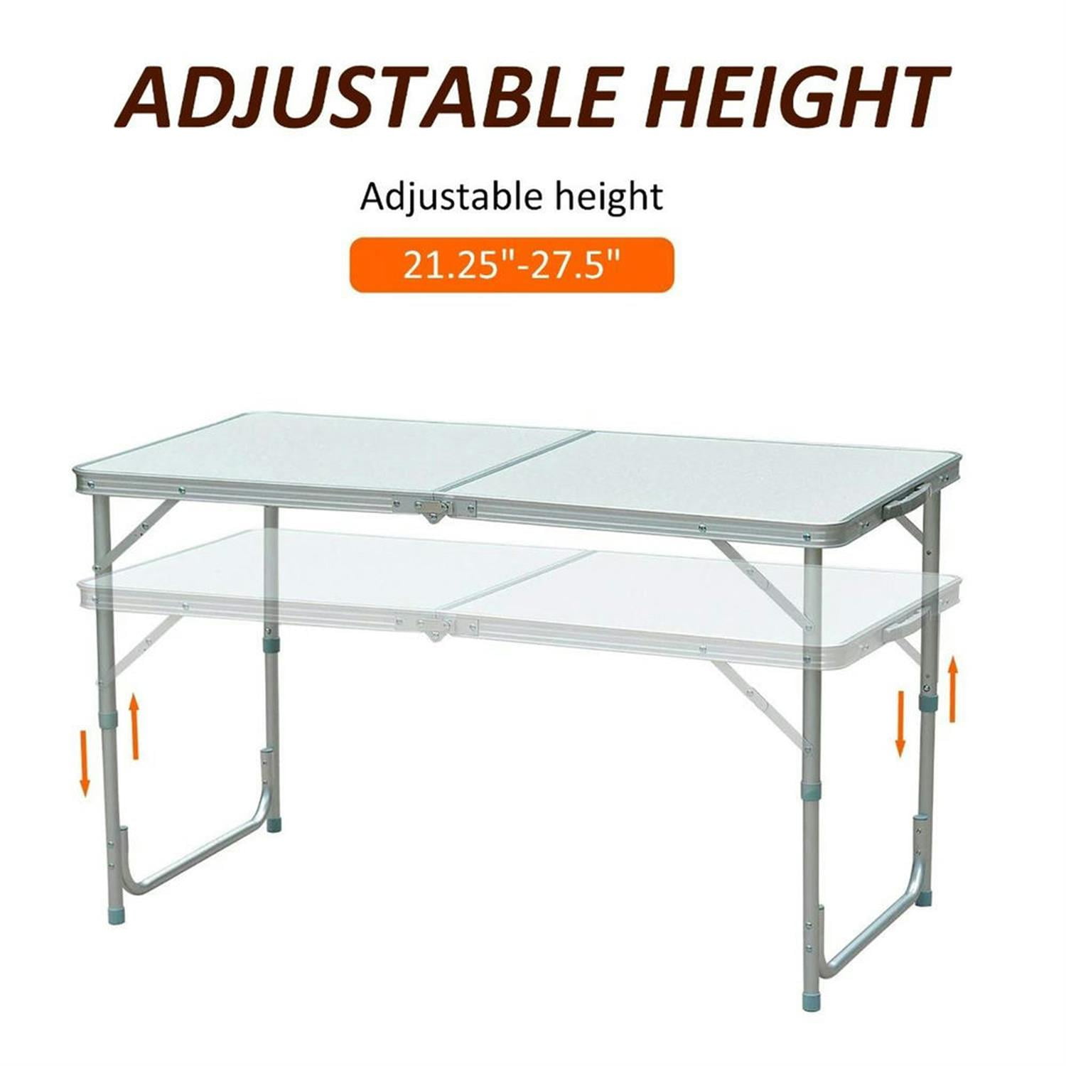 Demi Bonn 47" Aluminum Lightweight Portable Folding Easy Clean Camping Table with Carrying Handle, Collapsible Outdoor Table for Picnics, Silver