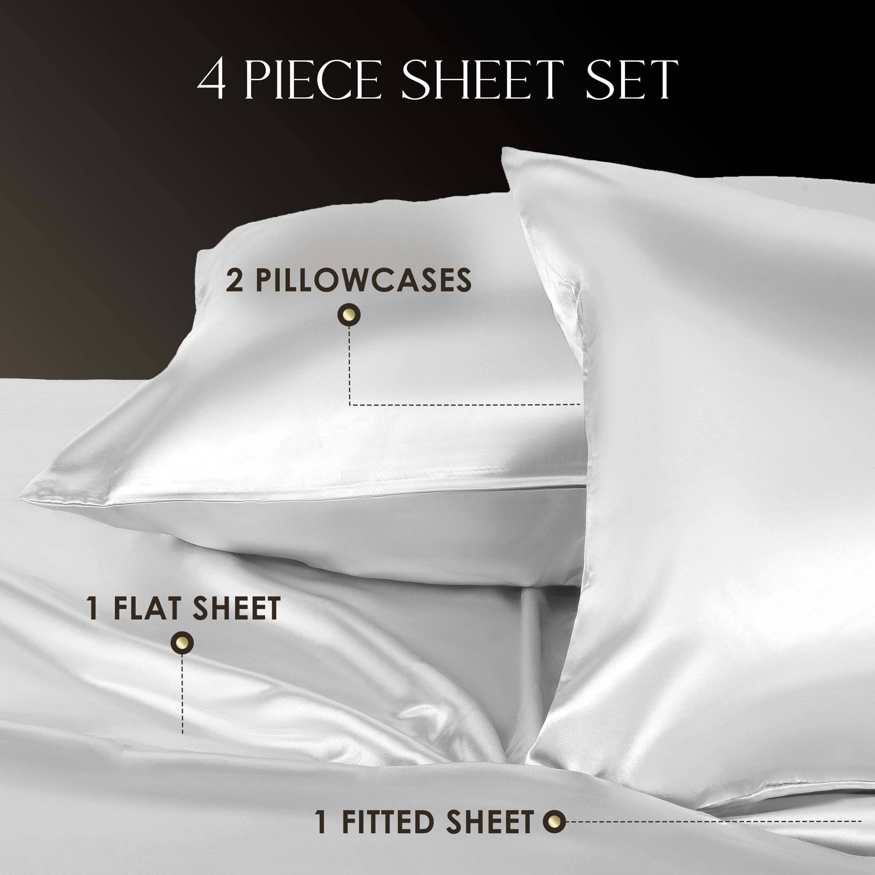 Martex Elegance 4-Piece Full Satin Sheet Set | Silky Smooth | Great for Hair & Skin | White