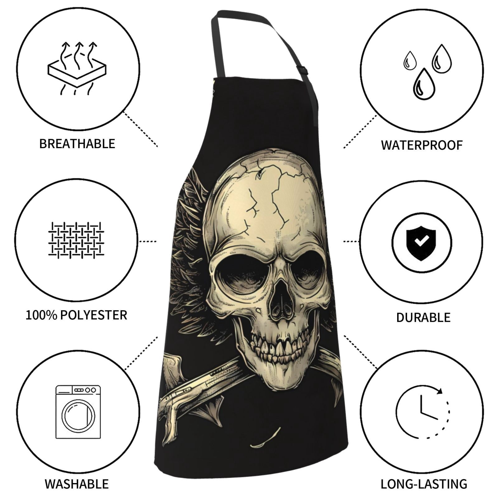 Kdxio Gothic Winged Skull Apron with Pockets Adjustable Kitchen Aprons for Men Women Waterproof Aprons for Cooking,Drawing,Crafting, Baking Household Cleaning