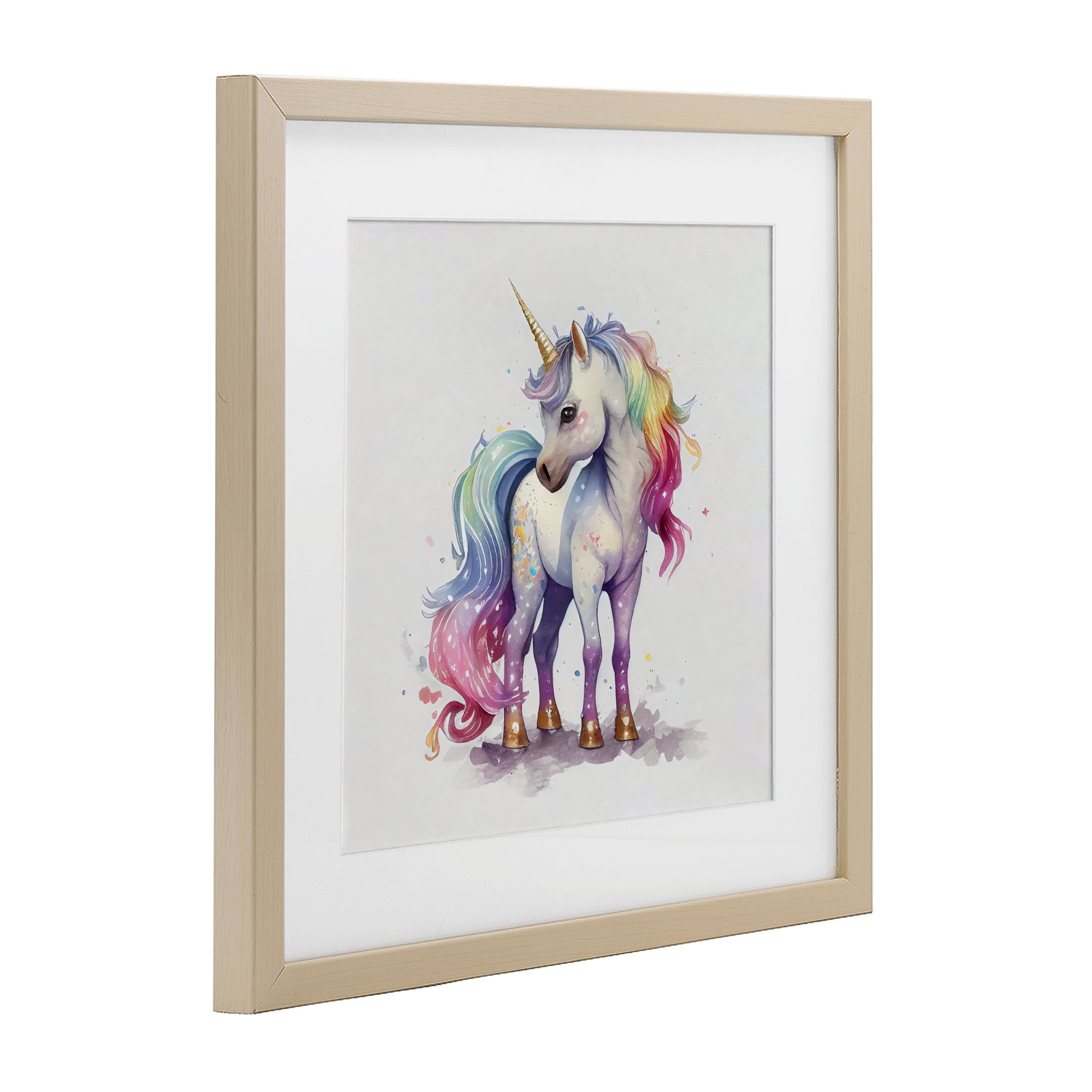 Stupell Industries Watercolor Unicorn & Rainbow Mane Birch Framed Print Under Glass, design by Creative Studio