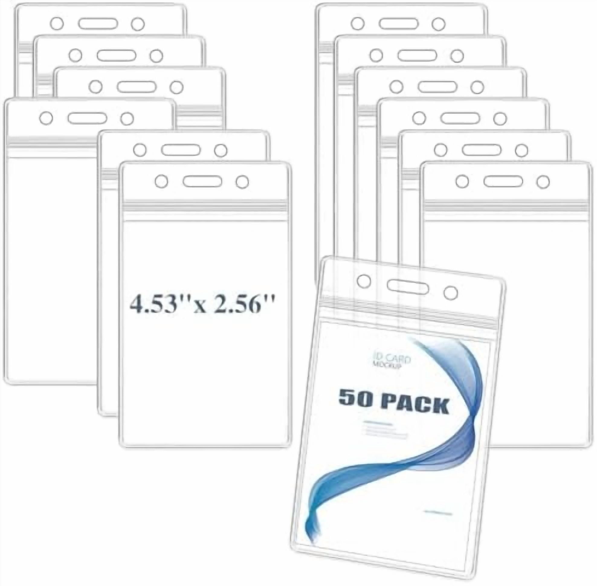 50Pcs Badge Holder, Extra Thick ID Card Name Badge Holder, Vertical Name tag Holder with Waterproof Type Resealable Zip