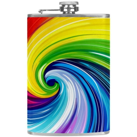 

josid Rainbow Pattern 3.6x6in Stainless Steel Small Flask Leak-Proof Stainless Steel Construction Wrapped in Premium Two-Layer Leather Nano-Printed Design 227ml Capacity