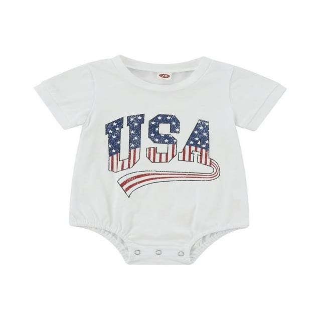 Infant Baby Independence Day Romper Stripe Star USA Printed Short Sleeve Triangle Bodysuit
