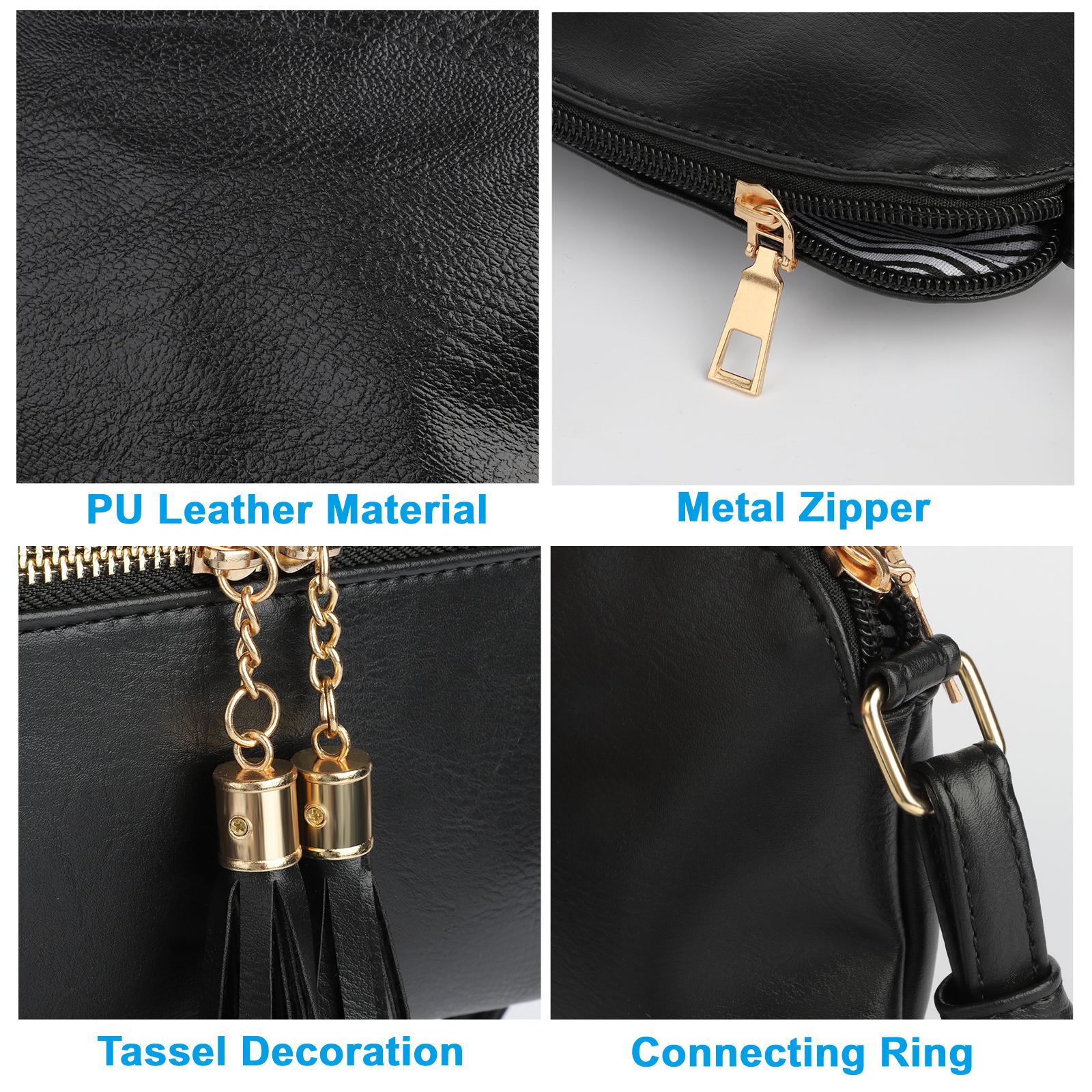TSV Crossbody Bag for Women, PU Leather Shoulder Bag with Adjustable Strap, Ladies Large Capacity Tote Bag, Black - image 3 of 8