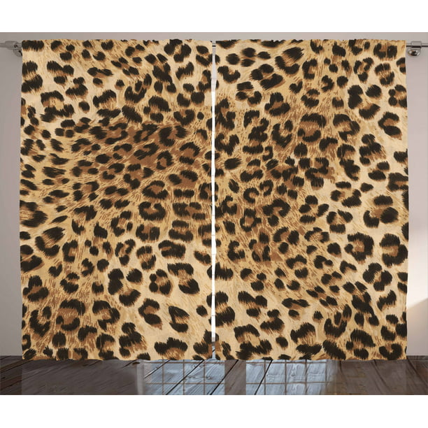 Leopard Print Curtains, Skin Pattern of a Wild Safari Animal Powerful  Panthera Big Cat, Living Room Bedroom Window Drapes 2 Panel Set, 108