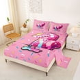 thumbnail image 2 of Castle Fairy Ice Cream Pink Baseball Queen Sheets 4 Pieces, Sport Rugby Queen Sheet Sets, Pink Blue,1 Fitted Sheet, 1 Flat Sheet and 2 Pillowcases, 2 of 6