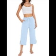 thumbnail image 2 of Pantalones de Cintura Alta para Mujer, Cómodos, Informales, Holgados, con Cordón, Botones y Bolsillos. Azul XL, 2 of 10