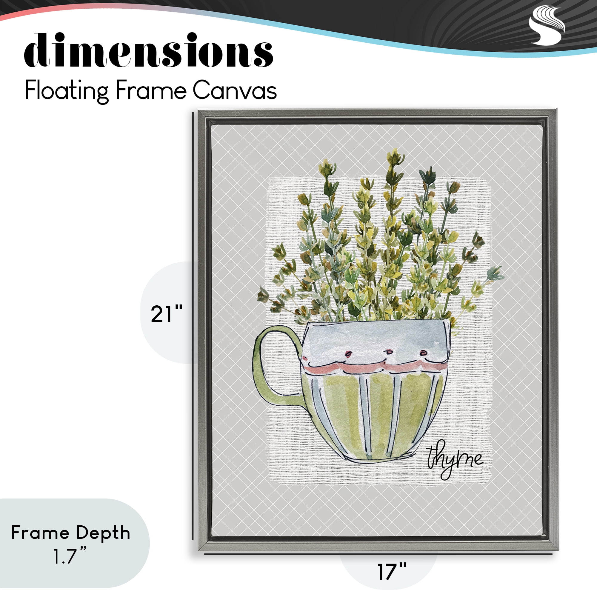 Stupell Industries Thyme Herb Mug Gray Framed Floater Canvas Wall Art, design by Livi Finn