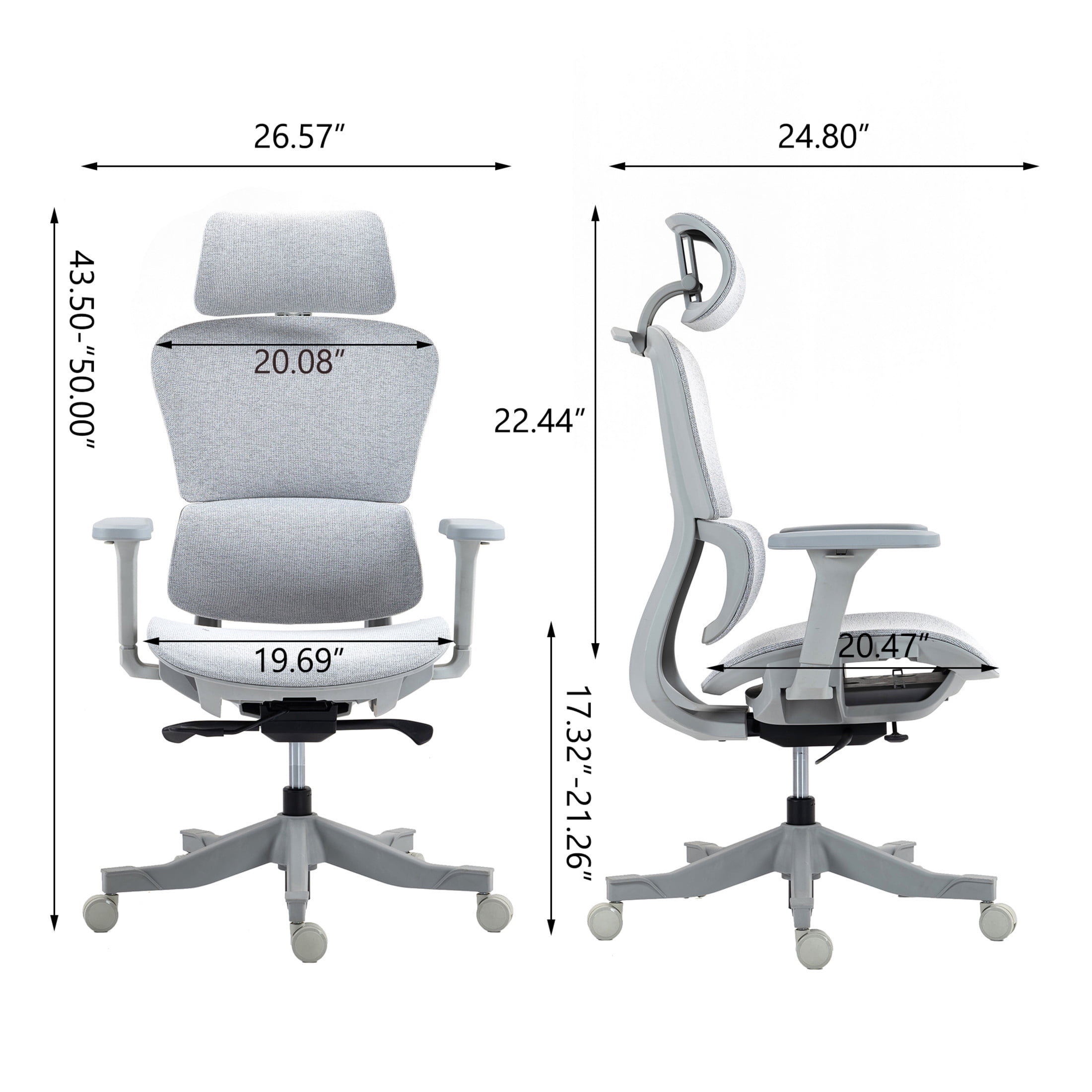 Noble House Elton 43" High Back Mesh Office Chair, Ergonomic Reclining Design with 4D Armrests and Swivel Base, Grey