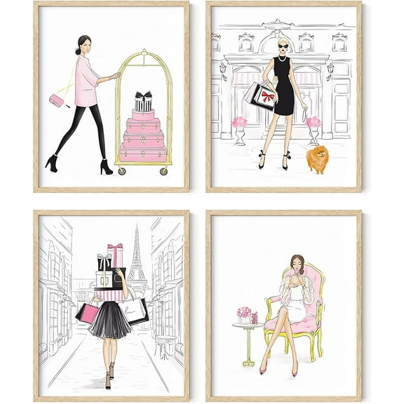 Haus and Hues Fashion Art Wall Decor - Set of 4 Framed Makeup Room Decor, Vogue Wall Art, Pink Wall Art Bedroom Wall Decor for Women, Fashion Sketches Wall Decor (Framed Beige 16x20)