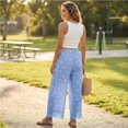 thumbnail image 6 of Resicozy Cropped Lace Hem Leg Pants for Women Polka Dot Summer High Waist Balloon Lightweight Beach Trousers with Pockets Light Blue XL, 6 of 6