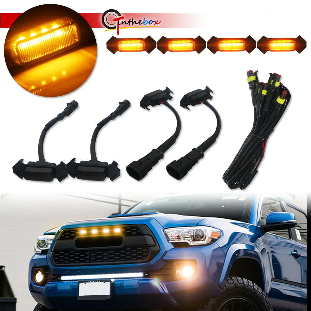 Amber Lens Amber LED Sdautous Front Grille Lights Lamps Assembly Compatible With 2012 2013 2014 2015 Toyota Tacoma 