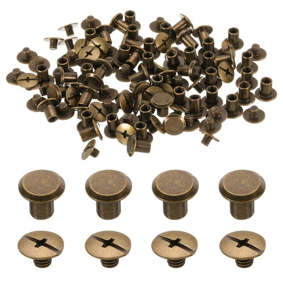 Uxcell 50 Set M5 x 7mm Chicago Screw, Metal Phillips Head Binding Screws Stud Screw Rivets for Leather, Bronze