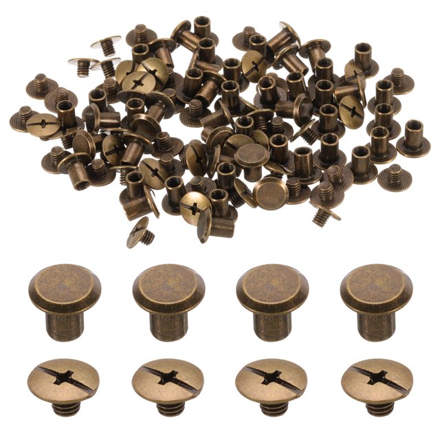 Uxcell 50 juegos M5 x 7mm tornillo Chicago, tornillos de cabeza Phillips de metal, tornillos de remache para cuero, bronce