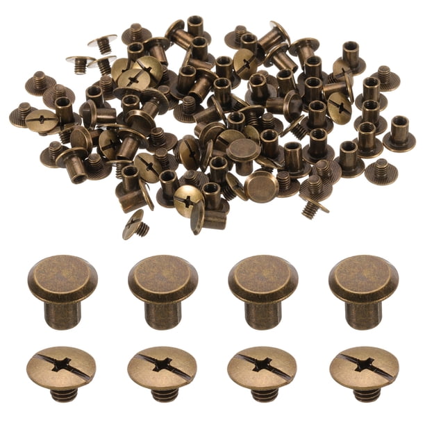 Uxcell 50 juegos M5 x 7mm tornillo Chicago, tornillos de cabeza Phillips de metal, tornillos de remache para cuero, bronce