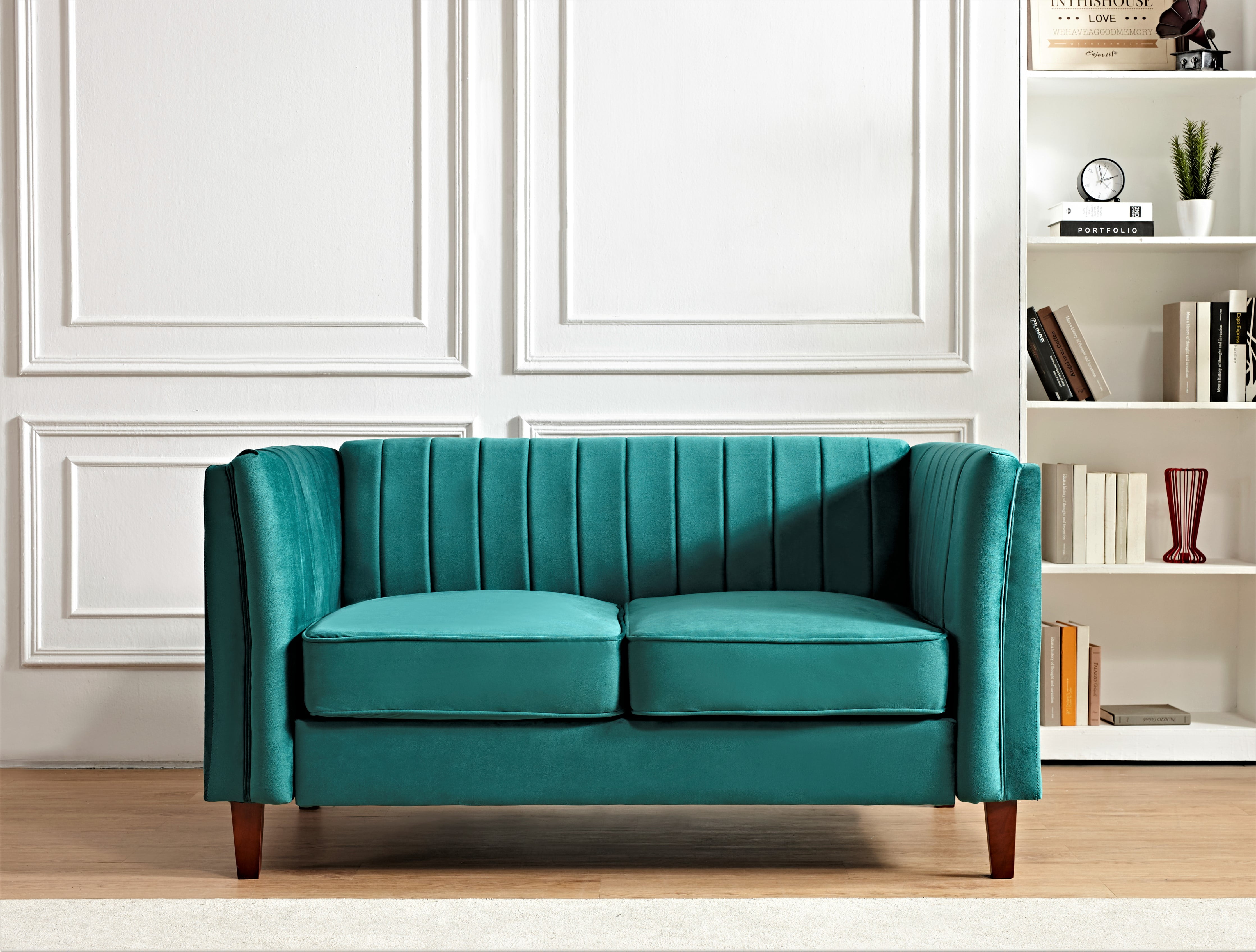 Uspridefurniture Plainfield Line Tufted Square 3Pcs Living Room set, Green Velvet