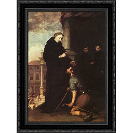 St. Thomas of Villanueva Distributing Alms 20x24 Black Ornate Wood Framed Canvas Art by Murillo, Bartolome