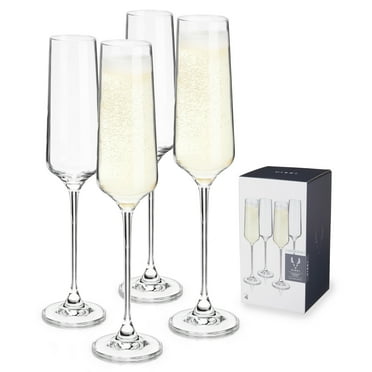 Viski European Crystal Champagne Flutes, Champagne Glasses 6 oz Set of 4