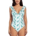 thumbnail image 2 of Yiaed Utensiles Print Women's Ruffled One Piece Swimsuit V Neck Swimwear Slimming Monokini for Woman-Medium, 2 of 8