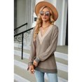 thumbnail image 3 of Anbech Deep V Neck Women Blouse Guipure Lace Shirt Solid Color Splice Trendy Long Sleeve Casual Tops, 3 of 8