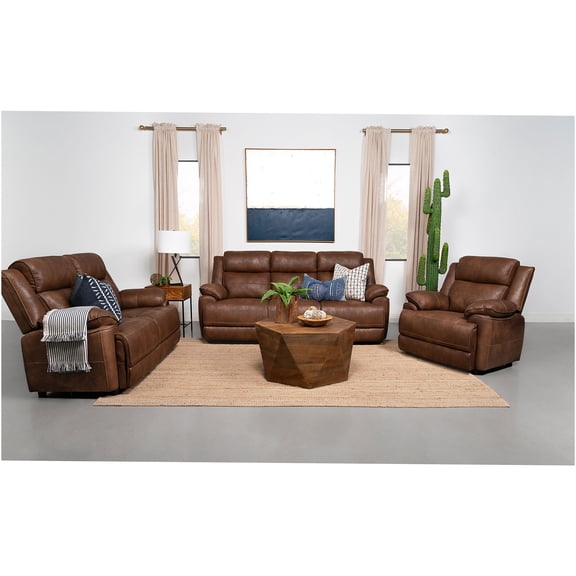 JERFIT 3-Seater Sofa with Pillow Top Arms, Dark Brown Faux Leather Upholstered Couch for Living Room
