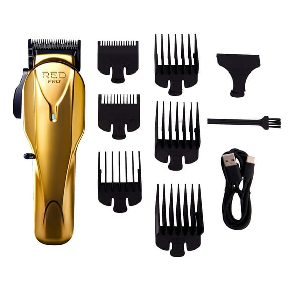 RED Pro Professional Cordless Hair Clipper for Men, Electric Rechargeable Hair Clipper Set for Barbers and Stylists with Up to 150 Minutes Battery Life, 6 Clippers Guide Included (Matte Gold)