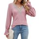thumbnail image 1 of Camiseta Holgada shaofei de Manga Larga con Cuello en V y Encaje Color Rojo Vino Talla XXL, 1 of 5