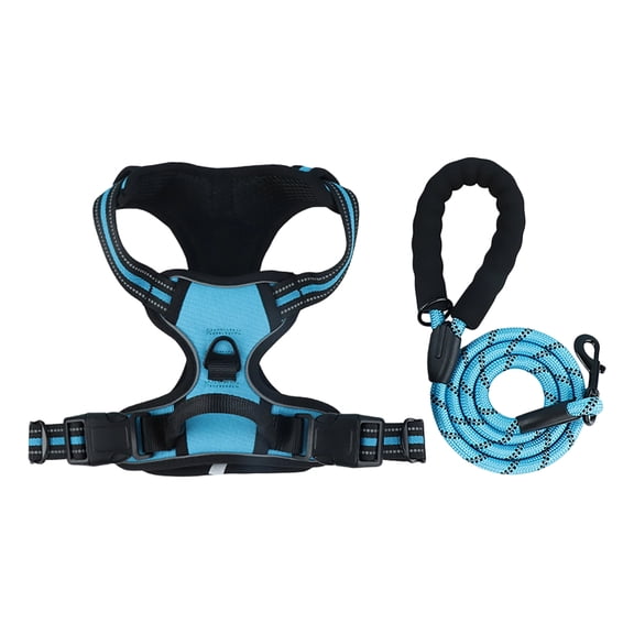 No Pull Dog Harness, Adjustable Reflective Front Clip Pet Vest with Easy Control Handle Sky Blue L