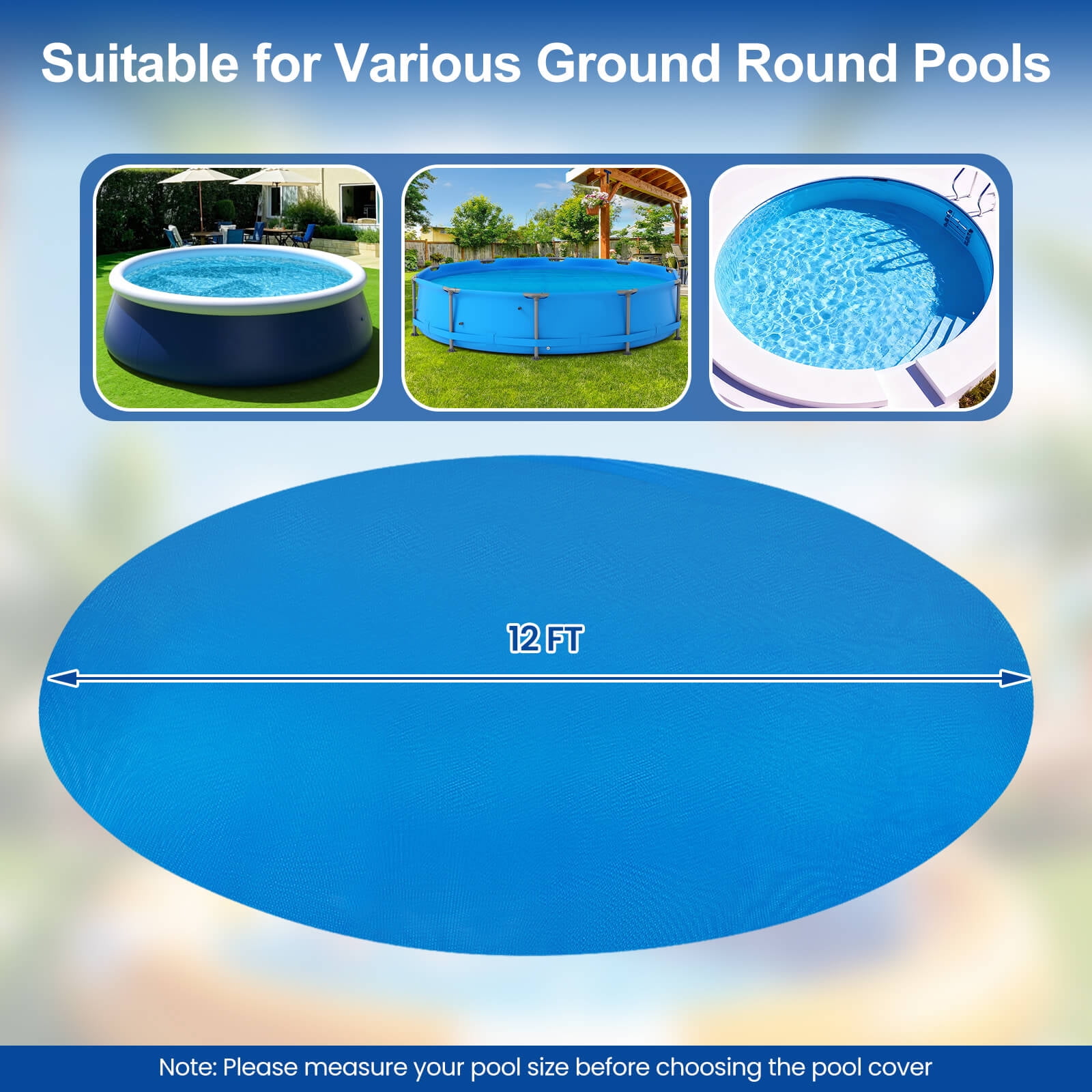 Costway 12ft x 30in Metal Frame Above Ground Swimming Pool with 12 FT Solar Pool Cover